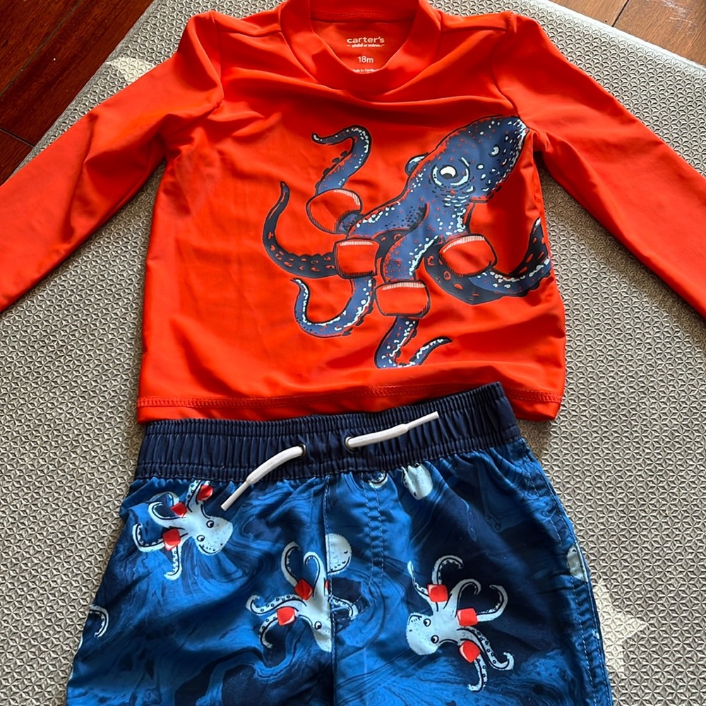 Carter's Red and Blue Rashguard Swim Set 18 months NEW